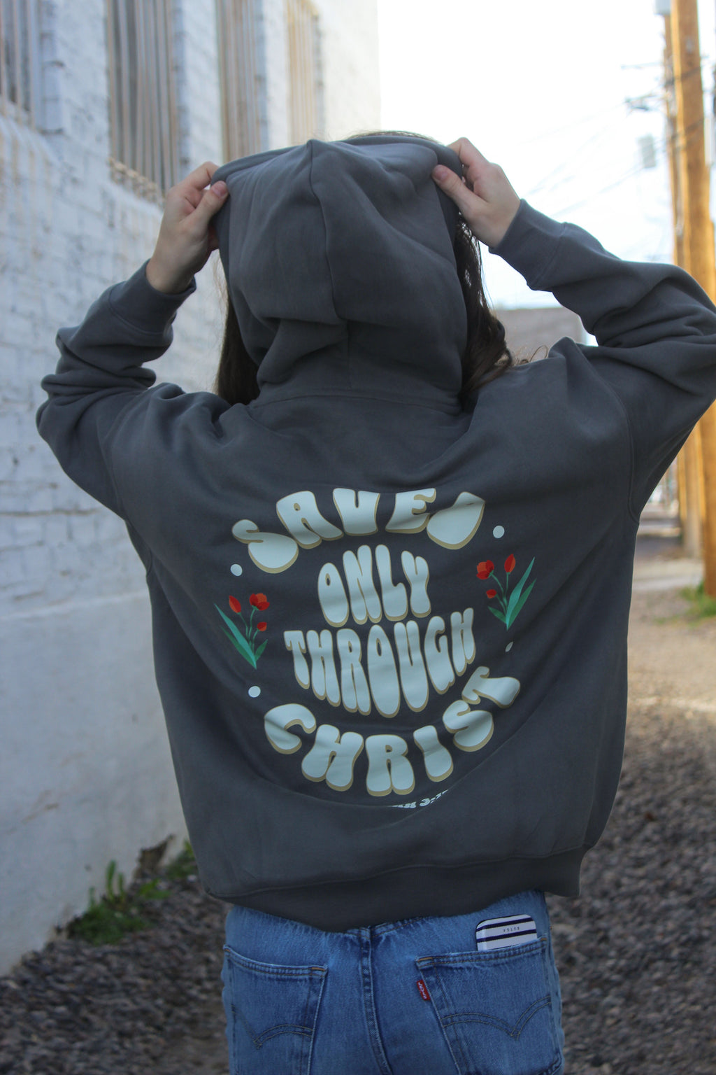 "Saved Only Through Christ" Oversized Fleece Hoodie